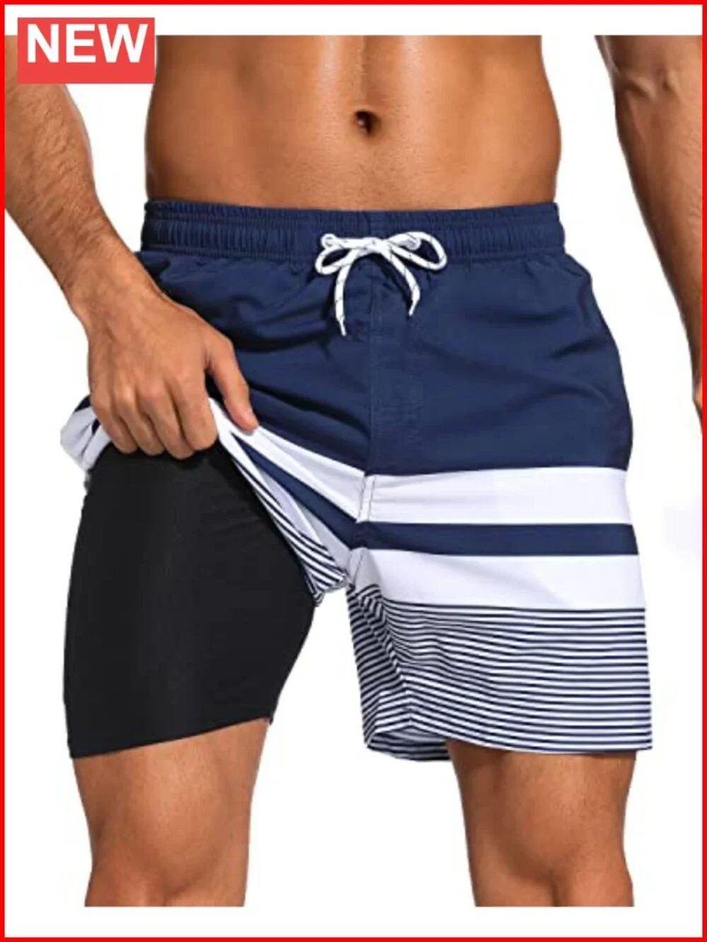 Mens Swim Trunks with Compression Liner 2 in 1 Quick Dry Bathing Suit with